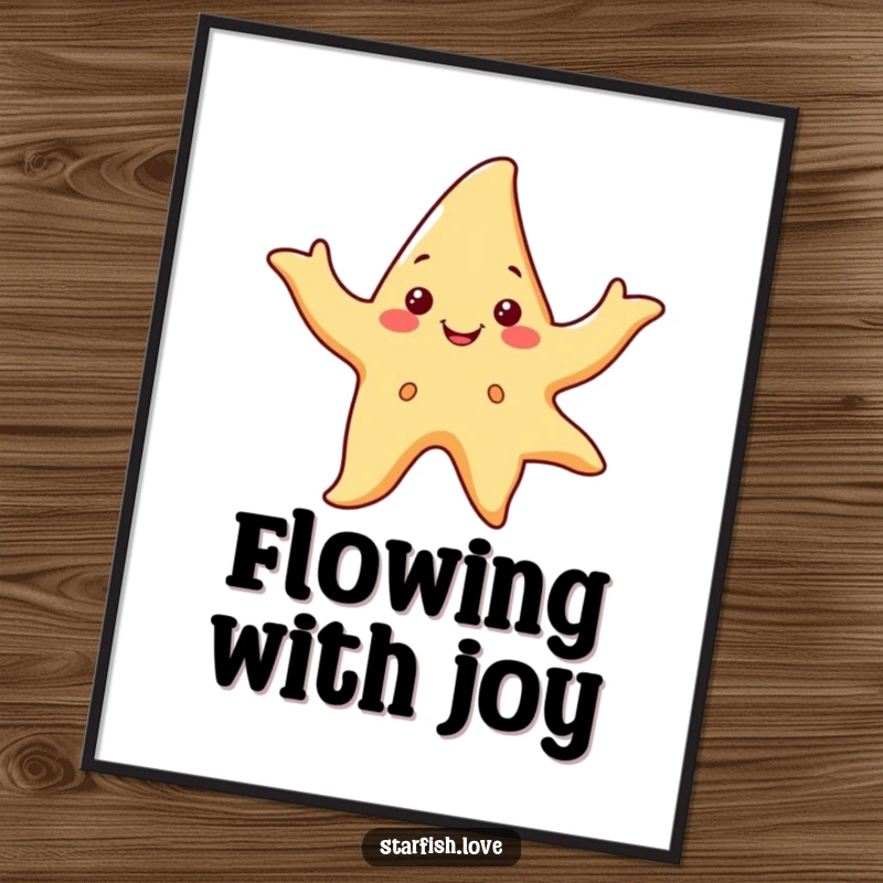 Funny digital art print of a smiling starfish character dancing with flowing arms, adding lively and groovy decor.