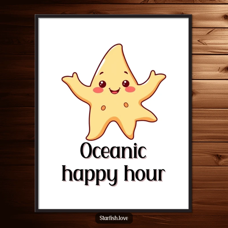 Funny poster of a smiling starfish character dancing with flowing arm movements, adding lively energy to decor.
