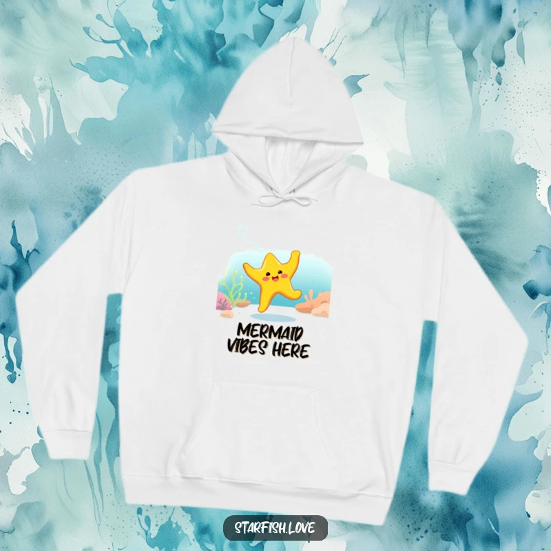 Funny Hoodie showcasing a bright yellow starfish character enthusiastically dancing underwater amidst a swirl of cheerful bubbles.