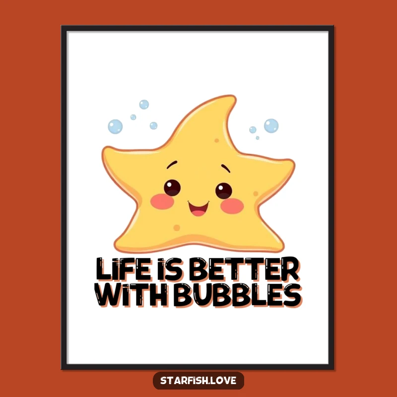 Funny Free Printable Wall Art: Cheerful Starfish Bubbles Downloadable Art for a Happy Home