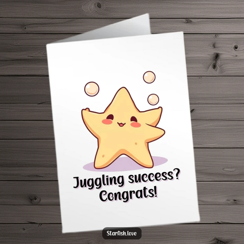 Free Printable Congrats Card: Adorable starfish gleefully juggling three precious pearls, celebrating a win, fun.