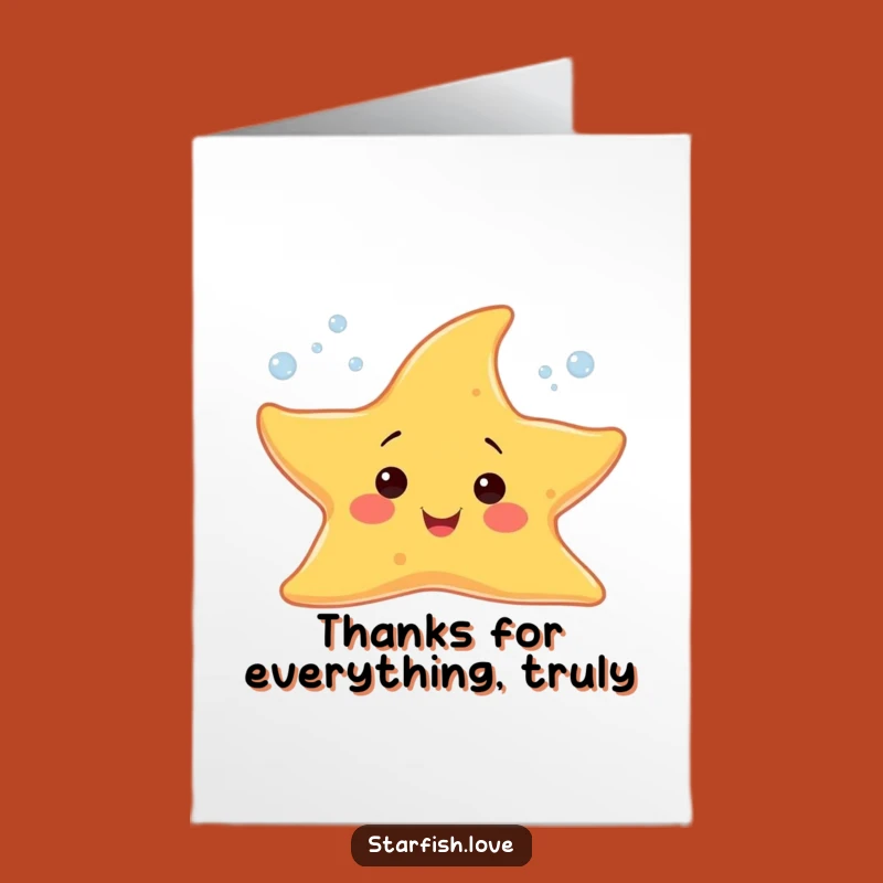 Free Printable Thank You Card: Starfish Bubbles Funny Downloadable Gift of Gratitude